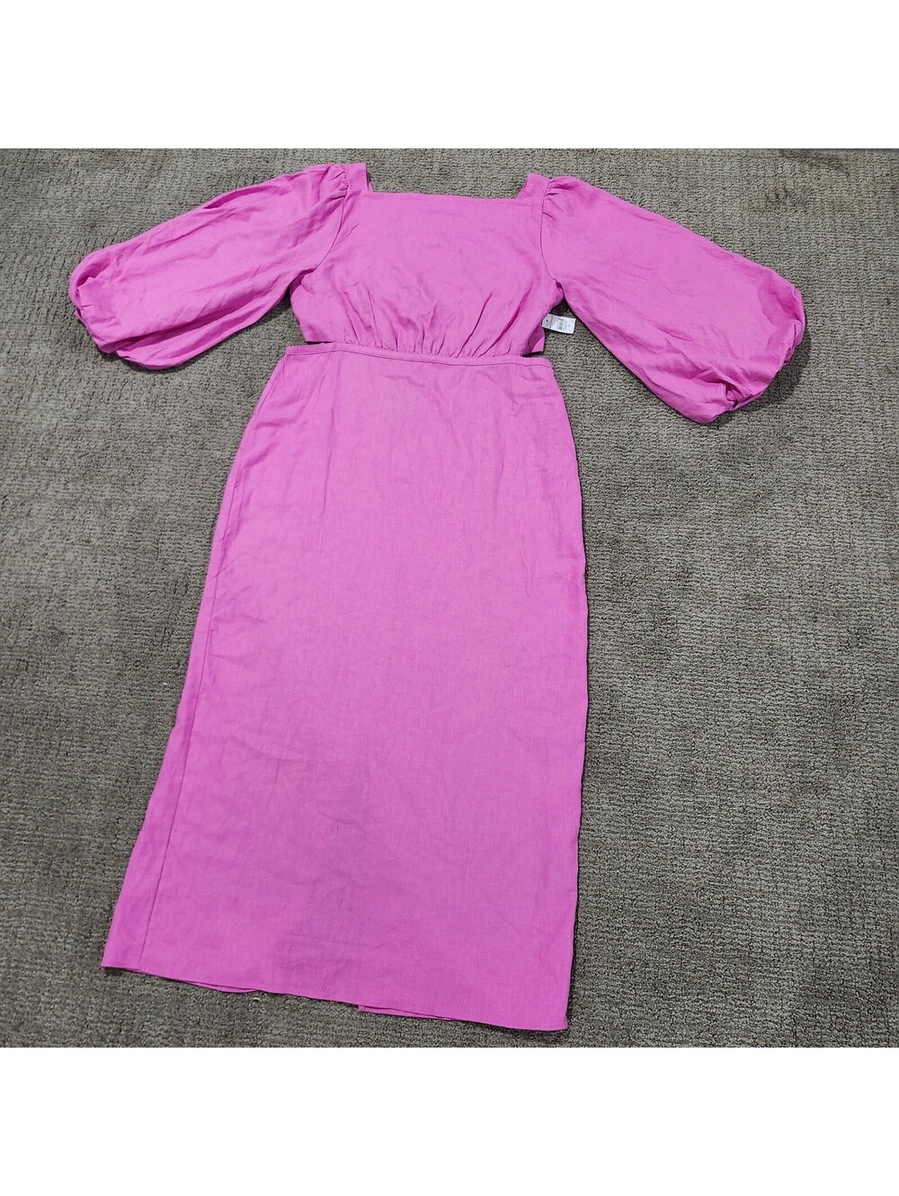 Ann Taylor Pink Puff Sleeve Midi Dress Size 10 NWT Linen Blend